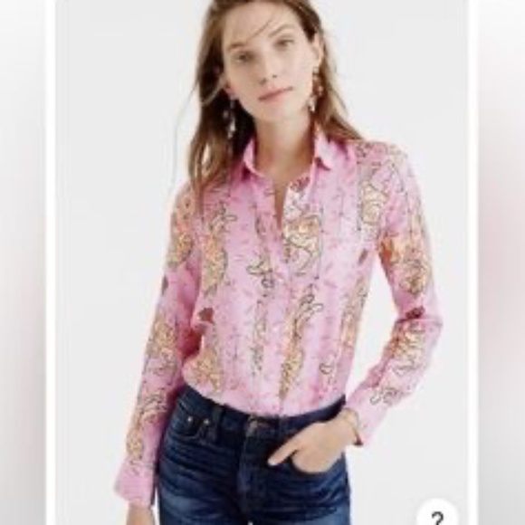 J Crew Collection Drake's 100% Silk Blouse Shirt Pink Bengal Tiger RARE 6 - Picture 1 of 12